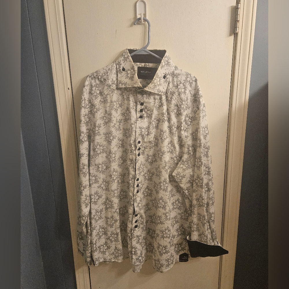 Men's White and Black Floral Shirt